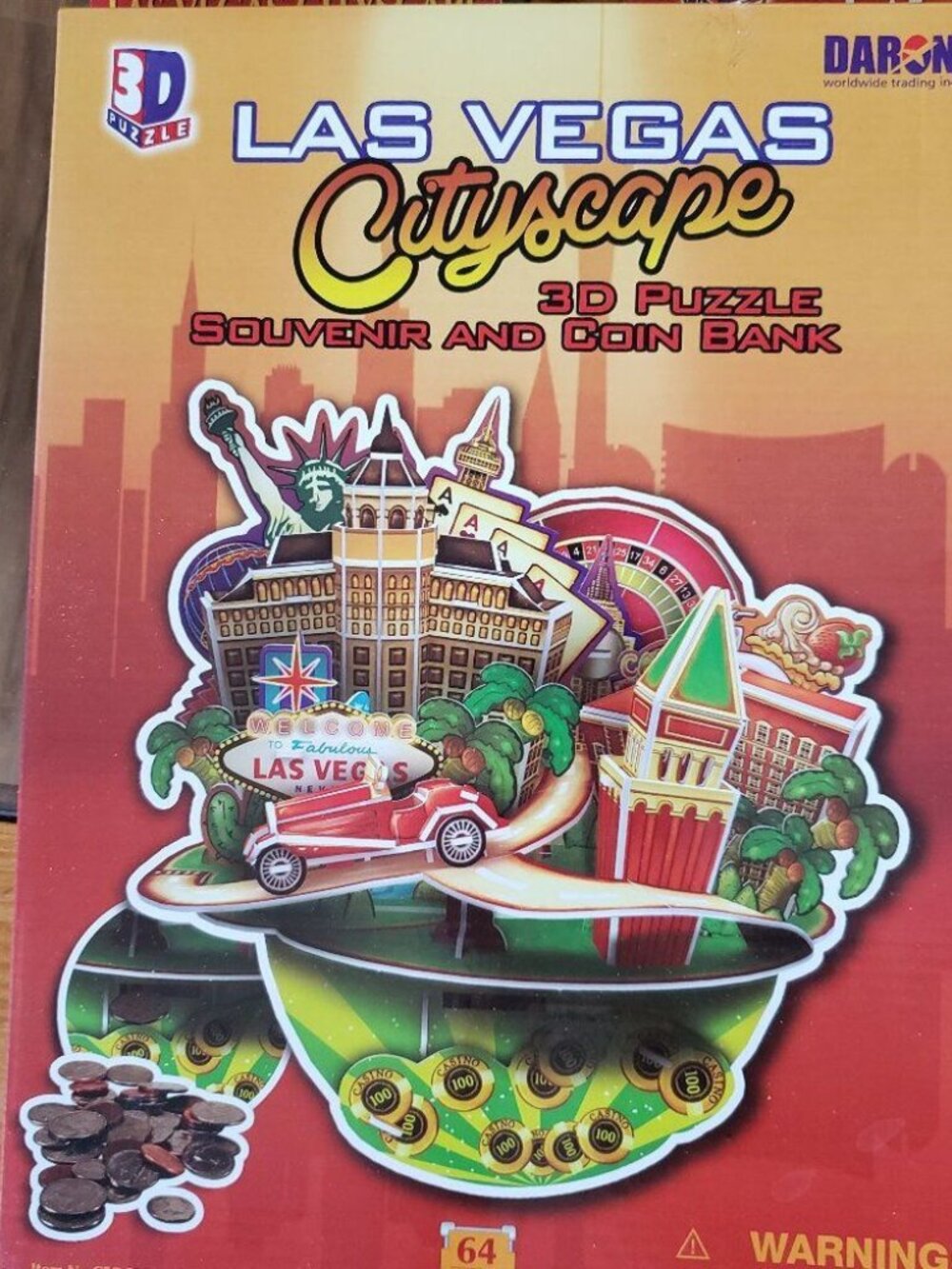New Las Vegas Cityscape 64 Piece 3D Cityscape Puzzle and Coin Bank